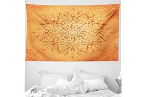 ABAKUHAUS Lotus Tapisserie, Mandala Orange, Décoration Murale en Tissu pour la Chambre à Coucher Le Salon Le dortoir, 230 cm X 140 cm, Orange