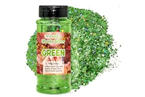 Aslanka 100g Brillo Corporal, Verde Purpurina Gruesa Holográfica, Chunky Glitter Flakes Paillette Brillante Decoración para Cara Maquillaje Pelo Arte Corporal Uñas y Hacer Manualidades
