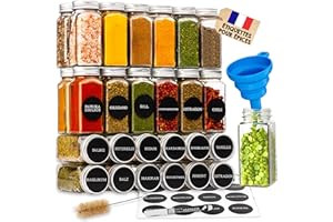 Deco haus® Pot a epices Verre avec Un Couvercle à vis - bocaux epices pots rangement Lot de 24 - Divers couvercles mélangeurs, Un Entonnoir, Un Pinceau, des étiquettes et Un marqueur Craie - 120 ML
