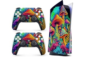 HK Studio Hippie Mushroom Decal Sticker Skin Specific Cover for Both PS5 Disc Edition and Digital Edition - Waterproof, No Bubble, Including 2 Controller Skins and Console Skin