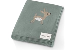 Bleu La La Knit Baby Swaddle Blanket - 100% Cotton Soft Cozy Receiving Swaddle Crib Stroller Blanket for Shower Gift Registry for Newborns, Infants, Toddlers (Deer - Sage)