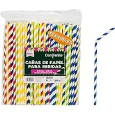 DON PALILLO - 250 Assorted Color Stripe Paper Straws 9 Inch.100% Biodegradable and Compostable Drinking Straws for Parties, B
