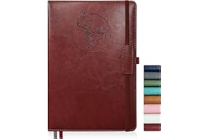 Qefuna Cuaderno de notas para mujeres y hombres, 256 páginas A5 cuadernos de notas de cuero, diario de rayas/cuaderno con papel 100Gsm, soporte para bolígrafo 5.8"×8.4"(Rojo burdeos)