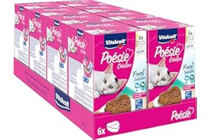VITAKRAFT - Katzenfutter Poesie – komplettes Nassfutter für Katzen – auf Basis von Fleisch und Fisch in Gelee (Lachs und Wild) – 48 Schalen à 85 g