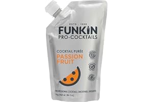 FUNKIN Passion Fruit Puree Cocktail Mixer | Made with Passionfruit | Fresh Fruit Puree for Professional Cocktails, Smoothies, & Desserts | 0% ABV | Resealable Pouch | 1kg, Pack of 5