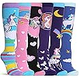 SDBING 3-12 Years Old Girls Knee High Socks Kids Cute Funny Animal Pattern Long Boot Socks 6 Pairs