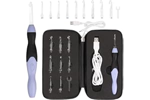 Curtzy 13 Piece LED Light-Up Crochet Hook Set - Ergonomic Interchangeable Crochet Needle Hooks in 9 Sizes with LED Light-Up Feature - Beginner Crocheting/Knitting Kit