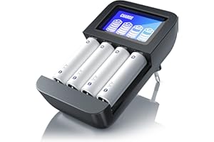 CSL-COMPUTER CSL - Universal Akku Ladegerät - Typ AA oder AAA NiMH - Mikroprozessorgesteuertes Laden - 4X Ladeschächte - einfache Handhabung - LCD-Display - schwarz