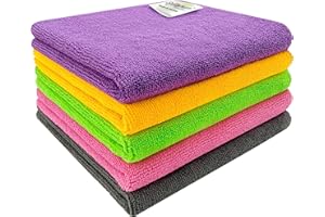 SOFTSPUN Microfiber Cloth 5pcs 40x40cms 340 GSM Multi-Color! Thick Lint & Streak-Free Multipurpose Cloths Automotive Microfibre Towels for Car Bike Cleaning Polishing Washing & Detailing.