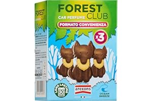 AREXONS Forest Club & Friends Lupo Tripack, Profumatore Auto, Durata Fino a 30 Giorni, Confezione da Tre Animaletti, Fragranza Ocean Breeze, Made in Italy