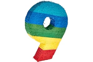UNIQUE Number 9 Pinata (37cm x 53cm) - Vibrant Multicolor Party Essential - Perfect for Kids Birthday Celebrations & Festivities - 1 Pc