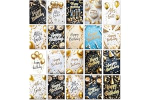 ‎BERILUDESIGN beriluDesign 20 Geburtstagskarten Set - Glückwunschkarten, Postkarten zum Geburtstag - Happy Birthday Karten - ideal als Grußkarte oder Gutschein (20 Karten)