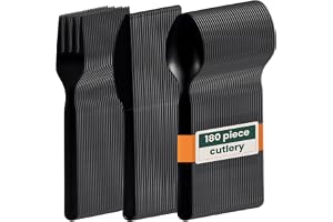 HAAGO Bestickset i 180 delar av komposterbar bioplast (60 x knivar, 60 x gafflar, 60 x skedar, svart) - Miljövänligt, perfekt