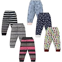 NammaBaby Unisex Baby Cotton Mixed Print Pyjama Rib Pants Multi-Coloured - Pack of 6