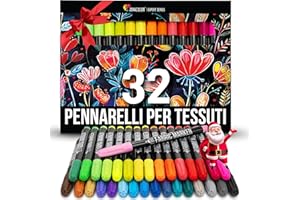 Zenacolor 32 Pennarelli per Tessuti - Colori per Tessuti Atossici, Indelebili e Permanenti a Punta Fine - Ideali per Magliette, Borse in Stoffa e altri Tessuti - Per Bambini e Adulti