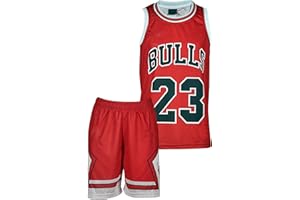Amdrabola Chicago Michael Jordan Children's Basketball Jersey Kit, White, Red, Black, Comes with Shorts Basketball Fans (4-13 Years)