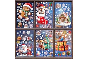 Joeyan 6 Hojas Pegatinas Navidad Ventanas Cristal,173 PCS Vinilos Natal Reutilizable de Doble Cara,Autocolantes Adornos Escaparate,Stickers Decoracion con Papá Noel,Hombre de Jengibre, Cajas de Regalo
