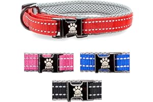 Elite Paws™ UK: Premium Metal Buckle Dog Collar, Strong, Safe, Padded, Comfortable, Reflective, Adjustable, Secure Fit with Metal Lead Attachment, Puppy Walking/Training Product (25cm-30cm Red/Grey)