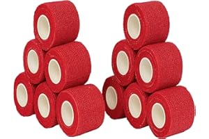 Venda cohesiva autoadhesiva 12 unidades 5cm x 4,5m. Vendas autoadhesivas para crossfit, futbol, fisioterapia y veterinaria. Venda cohesiva apta como vendas para perros. Vendaje marca Vendari. (Rojo)