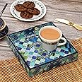 DULI Enamel Coated Multipurpose Tray in MDF | Serving Tray for Home & Dining Table | Multipurpose Tray | Water & Heat Resistant Durable (8x8Tray: BlueDrops)