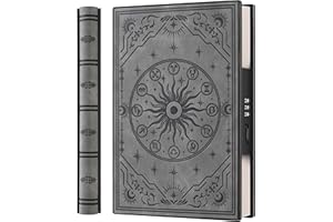 HWXBEN Diario A5 con lucchetto a combinazione e piatto a 180°, in morbida pelle PU con disegno zodiacale in rilievo, ideale per adulti, donne, uomini e adolescenti, per una maggiore privacy, grigio