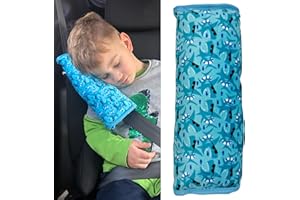 HECKBO Almohadilla para coche con dibujo de tiburones para niños - lavable a máquina - suave, tacto de peluche - almohadilla para el cinturón de seguridad, funda de cinturón
