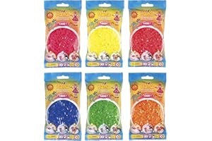 Hama Happy Price Toys Midi - Perline da stirare (Kon-5), 6 colori neon (giallo neon, rosso neon, fucsia, blu neon, verde neon, arancione fluo), istruzioni per la stiratura con 3 modelli di design