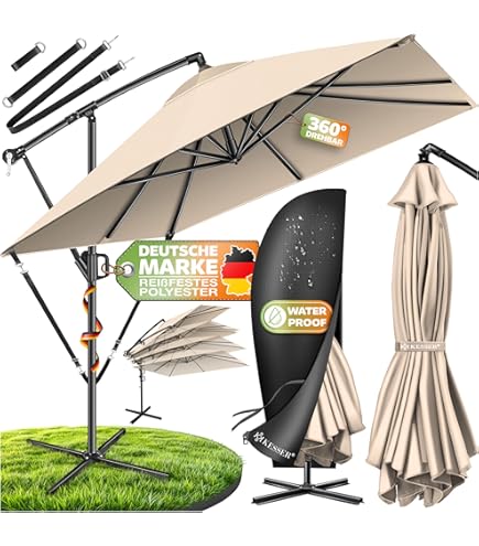 Yaheetech Zweefparasol, diameter 300 cm, kantelbaar, achthoekige parasol met zwengel, vrije arm, voor terras, balkon, tuin, strand, lichtbruin, lichtbruin