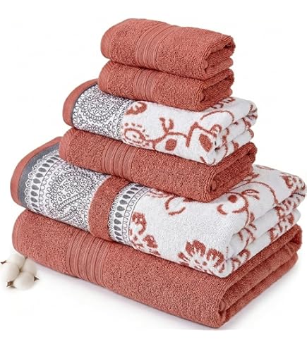 Modern Threads 6-delige set, 2 badhanddoeken, 2 handdoeken, 2 washandjes, sneldrogend, wit/contrasterende denim Reinhart