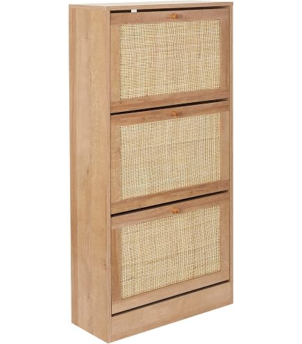 Meuble à Chaussures 4 Portes Effet Cannage - Capacité 24 Paires, Dimensions 60x23.5x157 Cm, Style Vintage