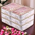 Kuber Industries non woven Pack of 6 Saree Storage Bag|6 Inch|Wardrobe Storage Bag for Saree-Suit-Lehenga|Lightweight-Portable Garments Bag|Top Visible Window Bag|Bow-Gola Print|White