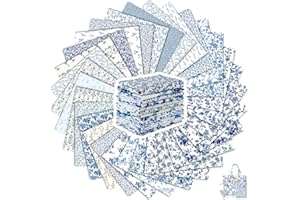 Tatuo 30 Pcs 10 x 10 Inches Blue and White Floral Cotton Fabric Quilting Bundle Squares Patchwork Floral Fabric Sewing Quilting Bundles Assorted Pattern Cloth for DIY Scrapbook Craft Making