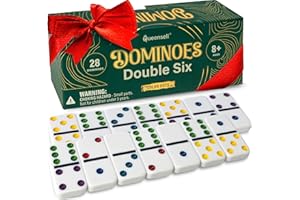 Queensell Dominos Set for Adults with Colored Dots - Double 6 Dominoes Set is a Classic Board Games for Kids and Adults - Double Six Standard Dominos Set 28 Tiles