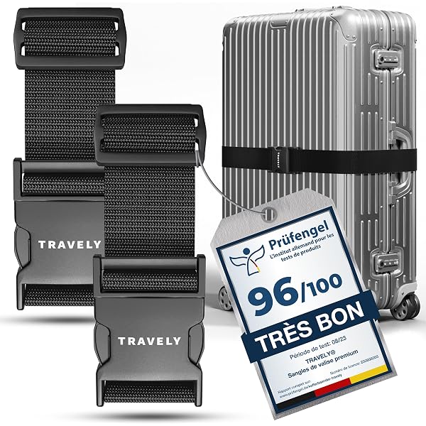 Sangles Pour Valise - Lot De 2 Sangles Réglables + 2 étiquettes Bagages - Nylon Résistant, Longueur Jusqu'à 200cm - Pour Voyage, Reconnaissance Rapide