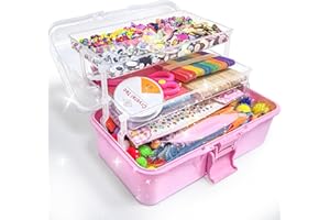 obqo 3000+ Pcs Art and Craft Box for Kids, Toddler Kids Craft Set Included Pipe Cleaners, Pom Poms, Feather, Folding Storage Box - All in One for Kids Craft Supplies (Pink)