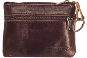 BAWAKO duże etui na klucze 3 przegródki zapinane na suwak prawdziwa skóra, etui na klucze dla kobiet, mężczyzn, dzieci (ciemny brąz, W9/L13)