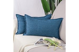 Madizz Zestaw 2 poszewek na poduszki lniane, miękkie, dekoracyjne poszewki na poduszki na sofę, do sypialni, ciemnoniebieskie, 30 x 50 cm, prostokątne