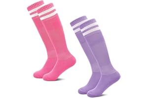 HYCLES Kids Football Knee High School Socks Children Athletic Solid Striped Socks Breathable Sports Training Soccer Sock for Girls and Boys 3-13 Years
