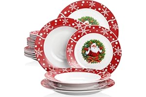VEWEET, Series SANTACLAUS, 18-Piece Porcelain Tableware Plate Set, Service for Christmas, with Dessert Plate, Soup Plate and Dinner Plate