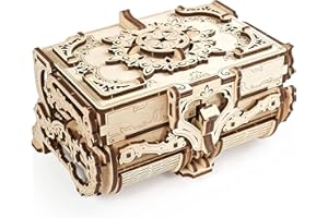 UGEARS Puzzle 3D Mécanique en Bois - Boîte Antique à Bijoux en Bois - Casse Tete Puzzle en Bois 3D - Jeu de Construction - Coffre en Bois Ancien - Kits en Bois 3D Adulte - Cadeau Anniversaire de Noël