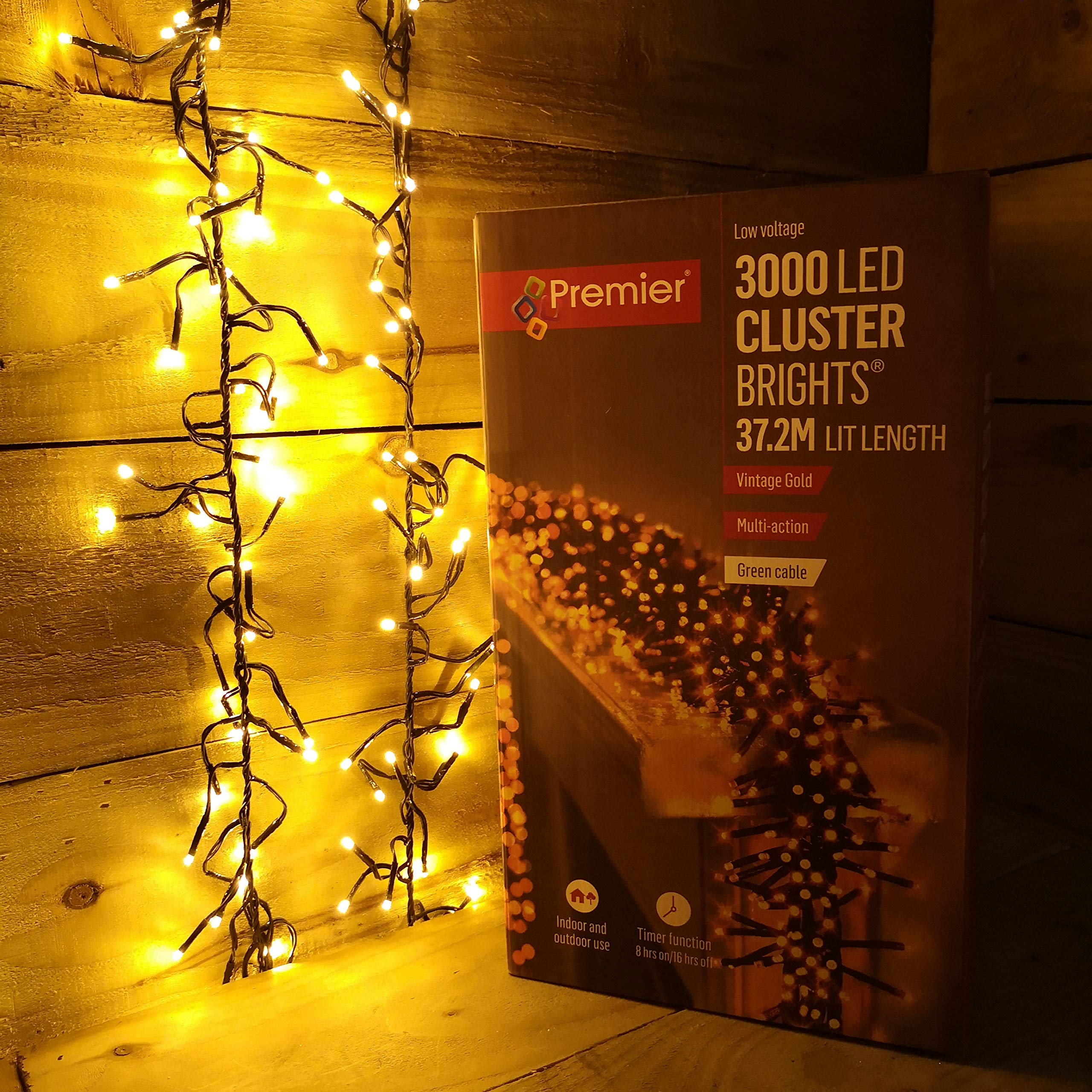 Premier 12.4m Multi Action 960 Warm White LED Cluster Christmas Lights with Timer