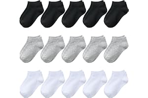 BOOPH 15 Pairs of Kids' Socks for Boys and Girls, Half-Cushioned, Low-Cut Athletic Ankle Socks