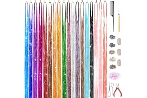 XHDA 18 Colors 4000 Strands Hair Tinsel Kit, 48 Inch Colorful Glitter Hair Extensions with Tools, Glitter Strands Accessories for Girls Christmas Party