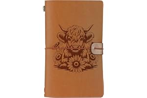 INNObeta Highland Cow Gifts Journal for Highland Cow Lover - 7.8"x5" Leather Embossed Refillable Notebook - Gifts for Appreciation, Congratulations, Christmas and Birthday