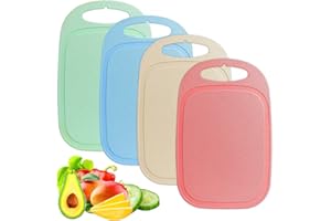 DKBT Chopping Board Set 4 PCS Plastic Chopping Boards 3MM Thick Coloured Kitchen Cutting Boards with Handle BPA-Free Non Slip 33.5×21.5cm