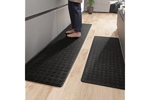 COLOR&GEOMETRY Color G Kitchen Rug 44 x 120 + 44 x 240 cm, Anti Fatigue Kitchen Mats Non Slip, Oil Resistant, Waterproof Leather Kitchen Carpet Runners for Kitchen, Dining Room, Living Room, Office (Black)