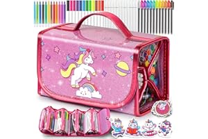 Hot Bee Christmas Unicorn Gifts for Girls 4 5 6 7, Unicorn Pencil Case Stationary Sets, Girl Toys Age 4-7, Drawing Colouring Set for Kids, Art and Crafts for Kids 4-6, Birthday Presents for Girls