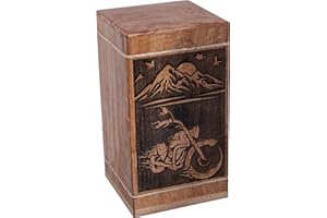 HIND HANDICRAFTS Handgefertigte BikerHolzurnen für menschliche Asche Erwachsene Groß – Bergsteigende Sonne Urne für Asche – Beerdigungsurne für Kolumbarium – Beerdigungsurnenbox (113,4 kg –