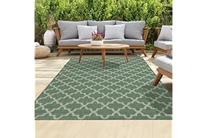 homeart Outdoor Rugs | Easy-Cleaning Indoor & Outdoor Area Rugs for Porch, Deck, Balcony, Garden, Picnic, Kitchen | UV & Weather-Resistant Large Patio Rug Mats Green Cream Classic, 80 x 150 cm