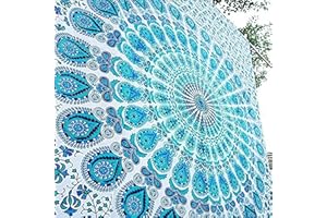 raajsee White Blue Tapestry Hippie Boho Beach Blanket Mandala Roundie Indian Cotton Throw - Home Décor Indie Rug Yoga Mat Meditation Picnic Rugs 210X220 CMS
